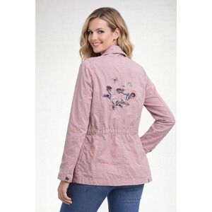 Ashley Pink Floral Embroidered Boho Cotton Utility Jacket size SMALL